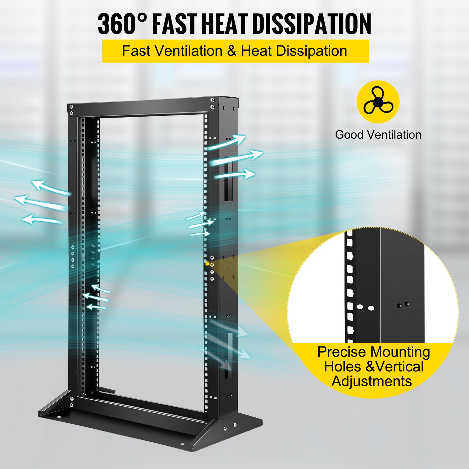 Vevor Open Frame Server Rack Network Server Rack 18u 2 Post 19" Steel Relay Rack