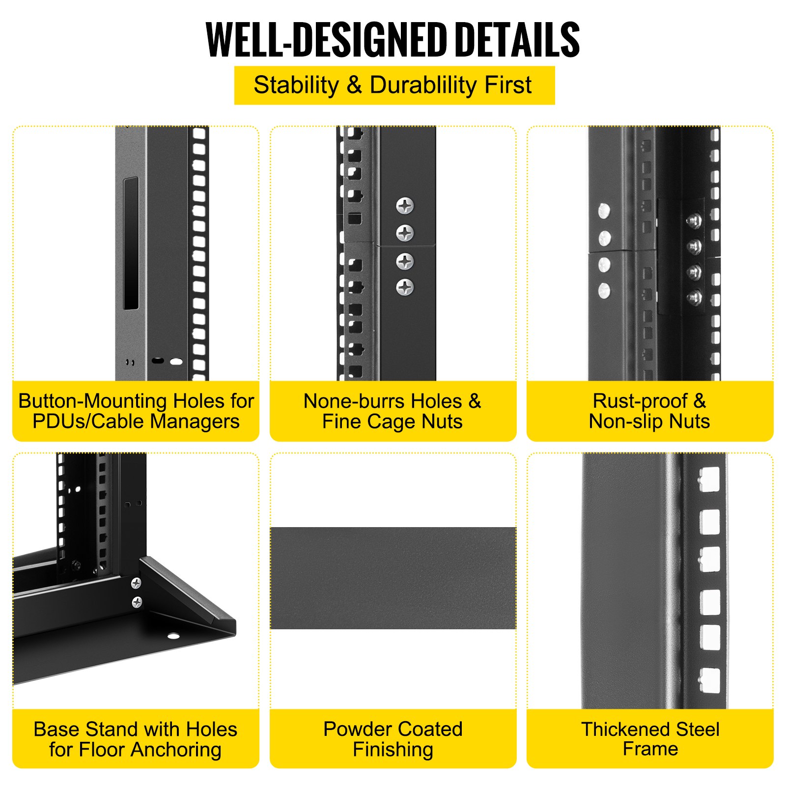 Vevor Open Frame Server Rack Network Server Rack 18u 2 Post 19" Steel Relay Rack