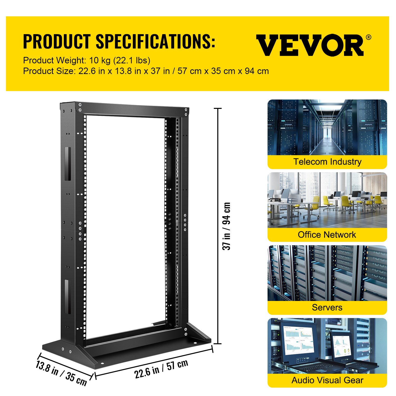 Vevor Open Frame Server Rack Network Server Rack 18u 2 Post 19" Steel Relay Rack