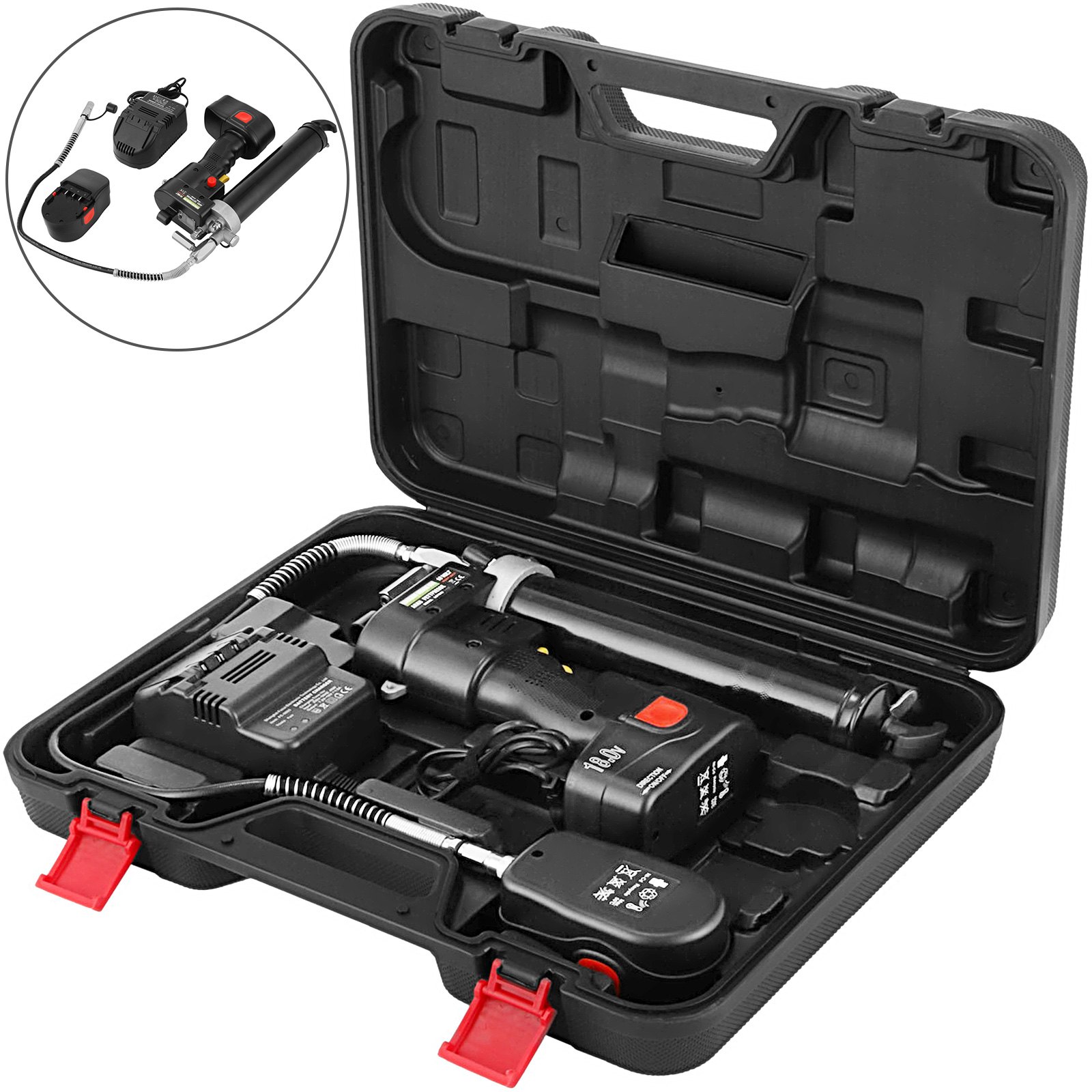 VEVOR 18V Cordless Grease Gun, 10000 PSI/690 bar LCD Display, Locking Button, Stable Pressure Hose