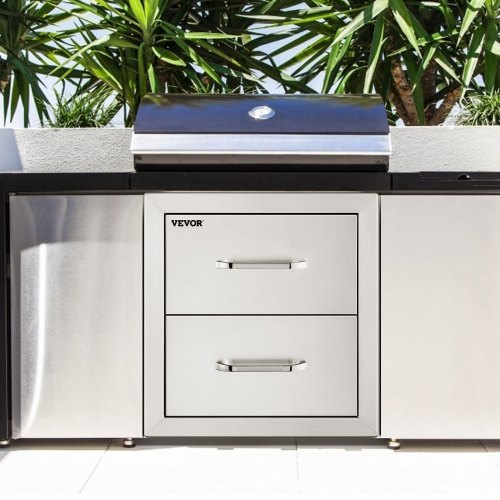 17.7"x20.5" OUTDOOR KITCHEN / BBQ ISLAND STAINLESS STEEL DOUBLE  STORAGE DRAWERS