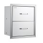 VEVOR Outdoor Kitchen Drawers 17.8W x 20.2H x 12.2D Inch, Flush Mount Double BBQ Drawers Stainless Steel with Handle, BBQ Island Drawers for Outdoor Kitchens or Patio Grill Station
