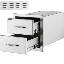 VEVOR Outdoor Kitchen Drawers 18W x 20.6H x 12.7D Inch, Flush Mount Double BBQ Drawers Stainless Steel with Handle, BBQ Island Drawers for Outdoor Kitchens or Patio Grill Station