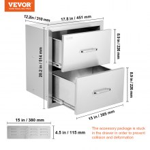 VEVOR Outdoor Kitchen Drawers 18W x 20.6H x 12.7D Inch, Flush Mount Double BBQ Drawers Stainless Steel with Handle, BBQ Island Drawers for Outdoor Kitchens or Patio Grill Station