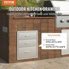 Stainless Steel BBQ 3-Drawer Storage 45x58 cm Kitchen Drawers Door Chrome Plated