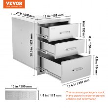 VEVOR 18x23 Inch Outdoor Kitchen Stainless Steel Triple Access BBQ Drawers with Chrome Handle, 18 x23 x 23 Inch