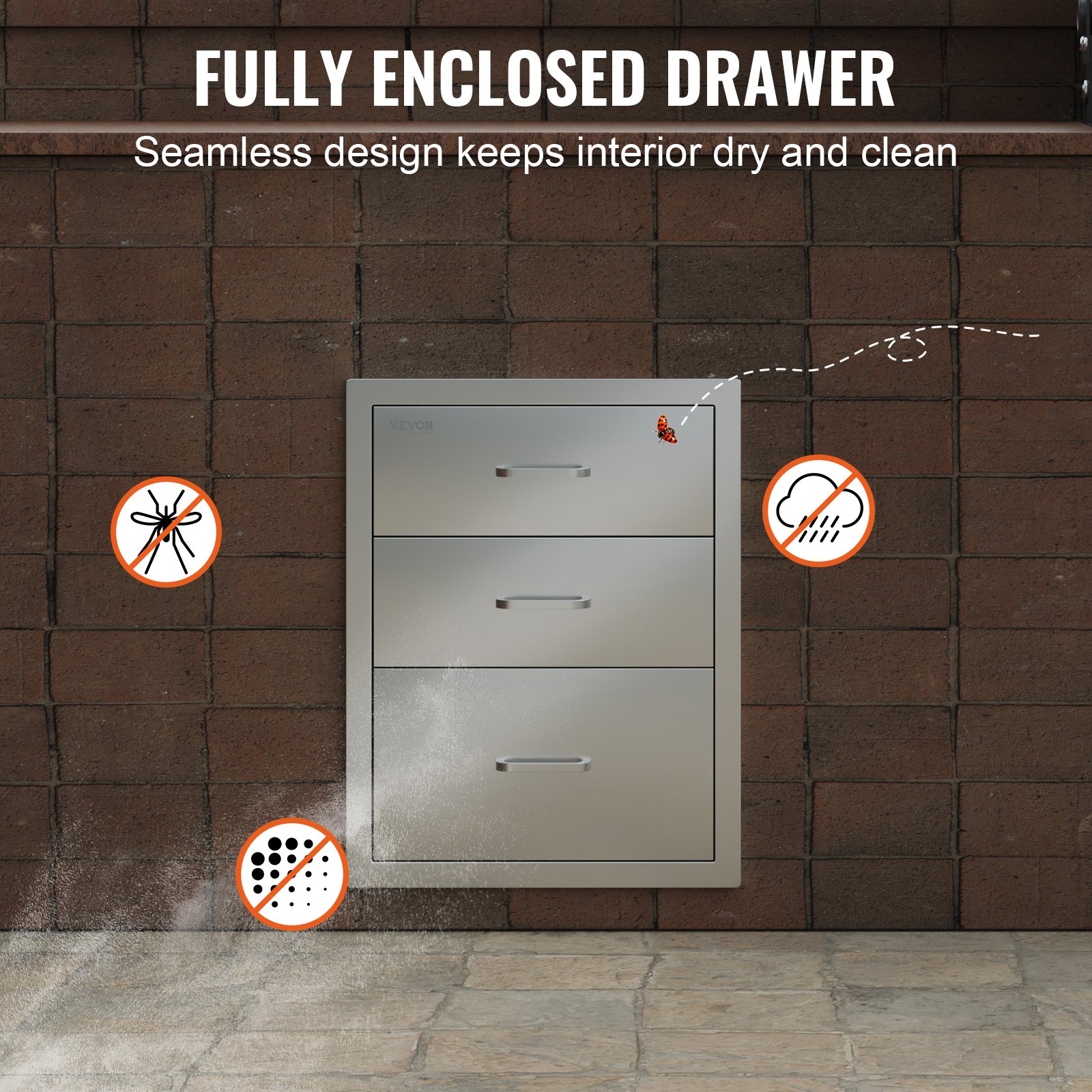 VEVOR bbq drawers with seamless, weatherproof design against insects and dust on brick wall