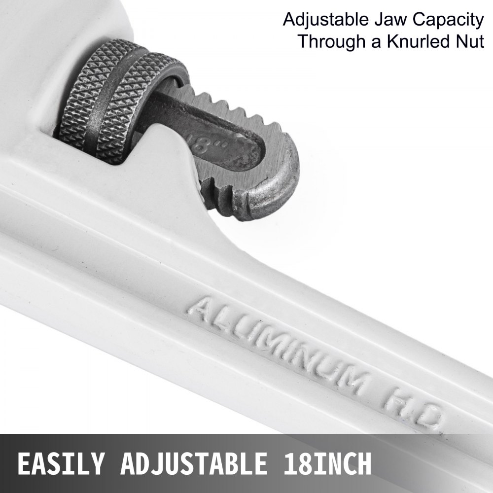 18" Large Aluminum Pipe Wrench Straight Head Adjustable Plumbing Adaptable