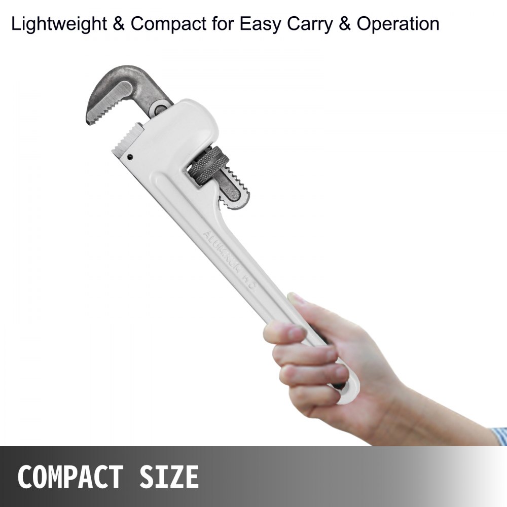 18" Large Aluminum Pipe Wrench Straight Head Adjustable Plumbing Adaptable