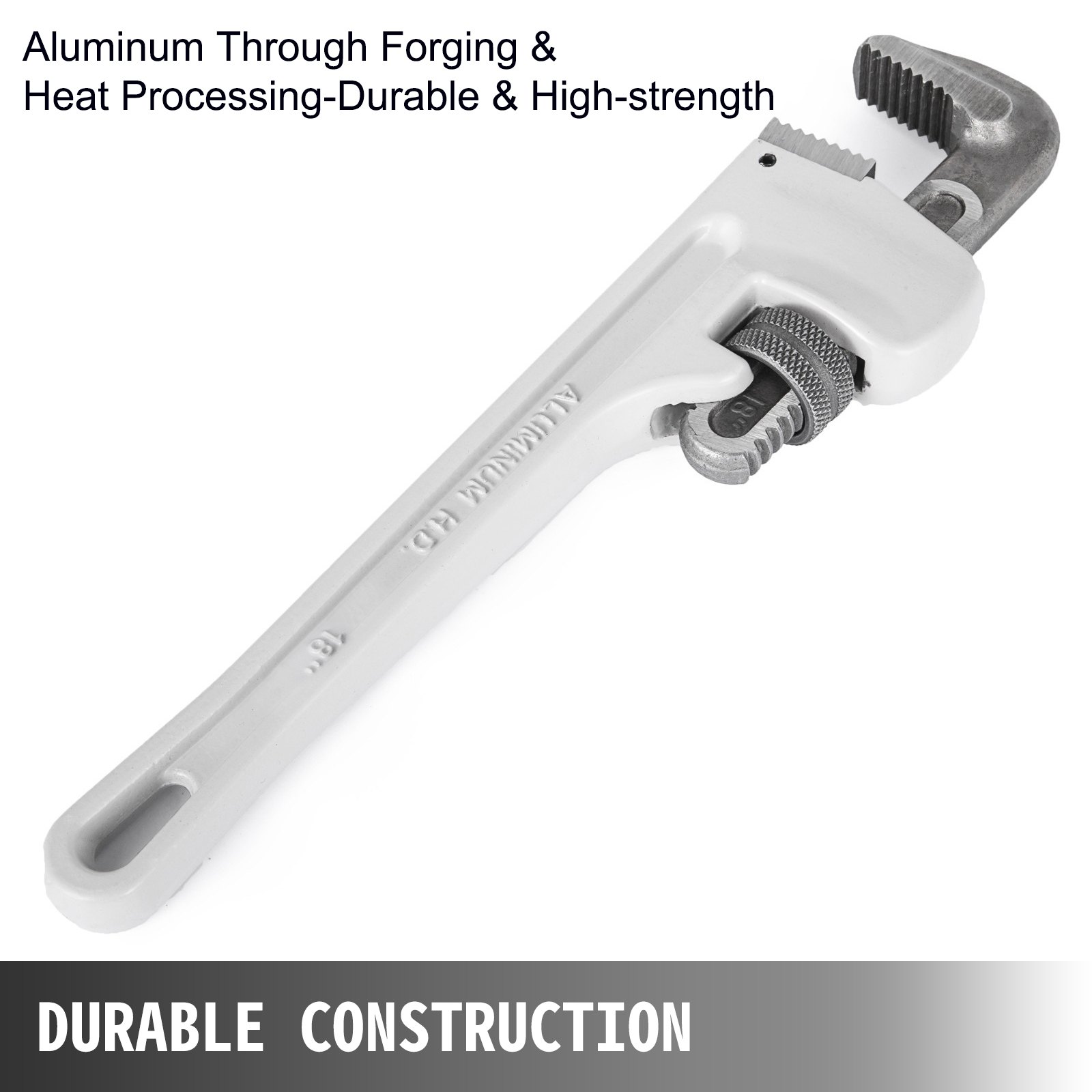 18" Large Aluminum Pipe Wrench Straight Head Adjustable Plumbing Adaptable