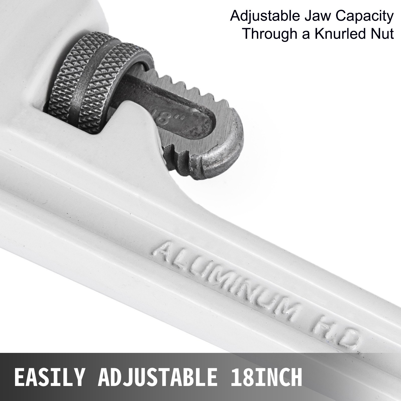 18" Large Aluminum Pipe Wrench Straight Head Adjustable Plumbing Adaptable