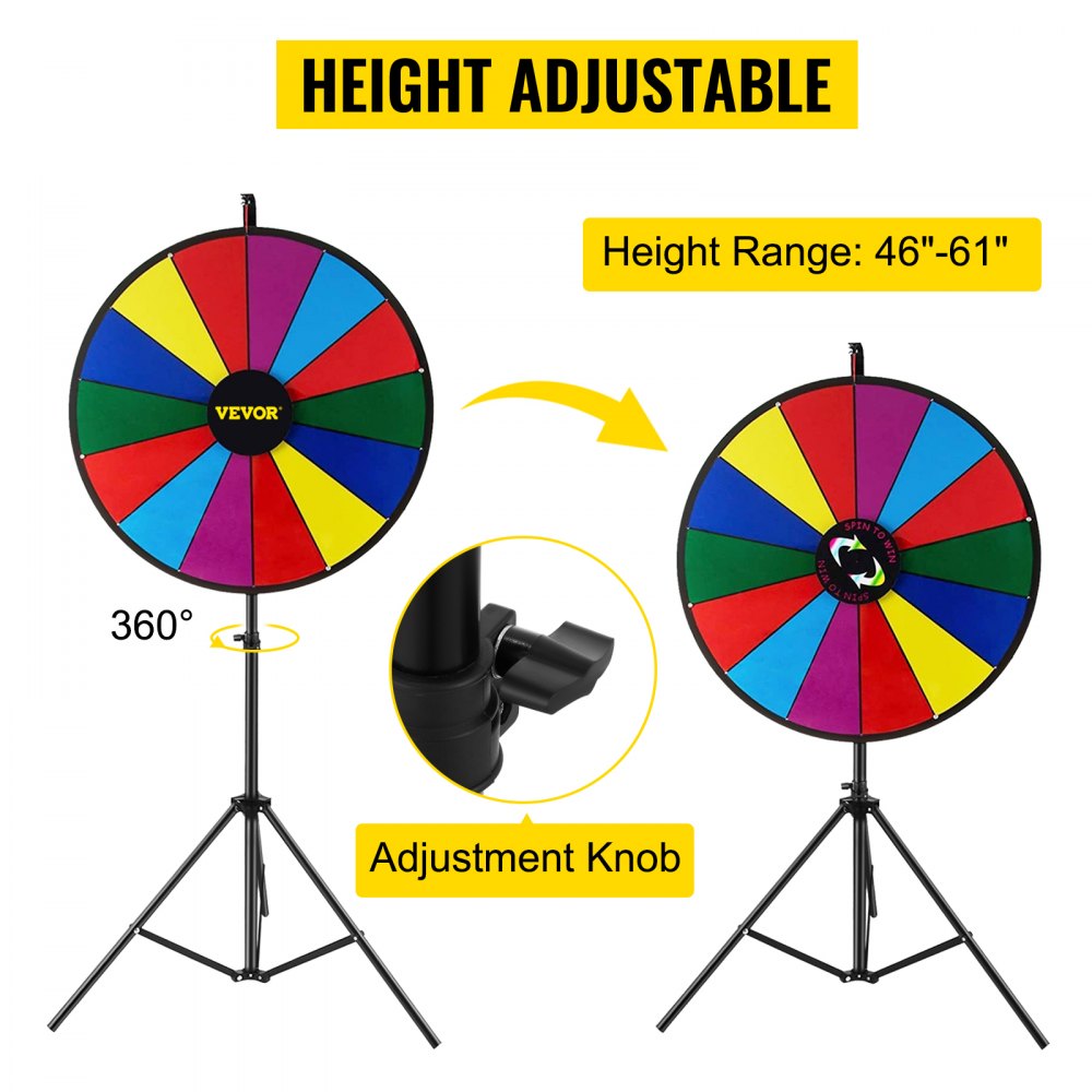 VEVOR 45.7 cm Prize Wheel Tripod Floor Stand Color Prize Wheel Fortune Spinner 14 Slots Dry Ease Tradeshow Fortune Spinning Game (45.7 cm)