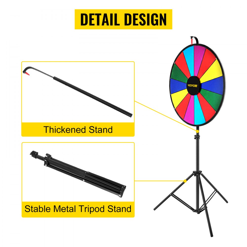 VEVOR 45.7 cm Prize Wheel Tripod Floor Stand Color Prize Wheel Fortune Spinner 14 Slots Dry Ease Tradeshow Fortune Spinning Game (45.7 cm)