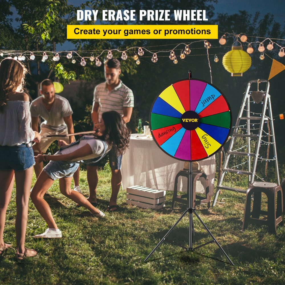 36 Inch Spin to Win Color Dry Erase Prize Wheel with 14 sections