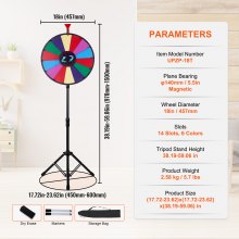 Vevor 18 Inch Tabletop Color Prize Wheel with Folding Tripod Floor Stand 14 Slots Dry Erase