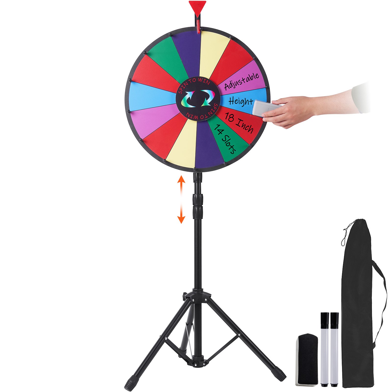 Sweiko 18 Inch Tabletop Color Prize Wheel with Folding Tripod Floor Stand 14 Slots Dry Erase Sweiko 18 Inch Tabletop Color Prize Wheel with Folding Tripod Floor Stand 14 Slots Dry Erase