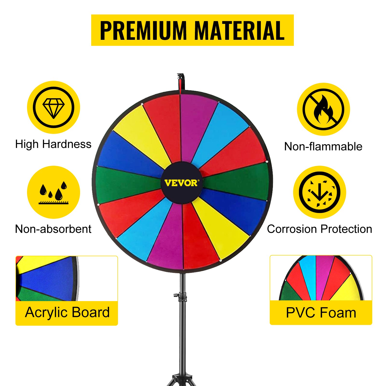VEVOR 45.7 cm Prize Wheel Tripod Floor Stand Color Prize Wheel Fortune Spinner 14 Slots Dry Ease Tradeshow Fortune Spinning Game (45.7 cm)