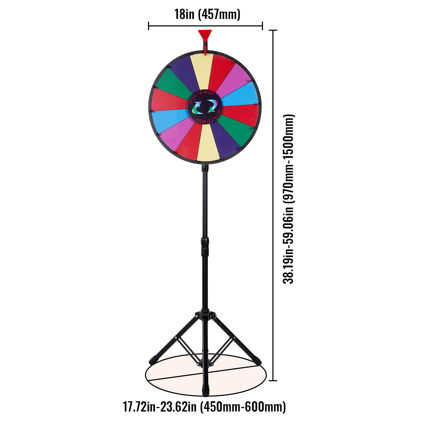VEVOR 45.7 cm Prize Wheel Tripod Floor Stand Color Prize Wheel Fortune Spinner 14 Slots Dry Ease Tradeshow Fortune Spinning Game (45.7 cm)