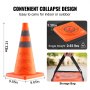VEVOR Safety Cones, 2 Pack 18 inch Collapsible Traffic Cones, Construction Cones with Reflective Collars, Wide Base and A Storage Bag, for Traffic Control, Driving Training, Parking Lots