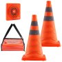 VEVOR Cônes de sécurité, lot de 2 cônes de signalisation pliables de 45,7 cm, cônes de construction avec colliers réfléchissants, base large et sac de rangement, pour le contrôle de la circulation, l'entraînement à la conduite, les parkings