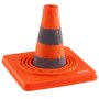 portable orange VEVOR safety cone with foldable base and reflective stripes.
