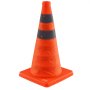 orange VEVOR safety cones with reflective stripes on a square base.