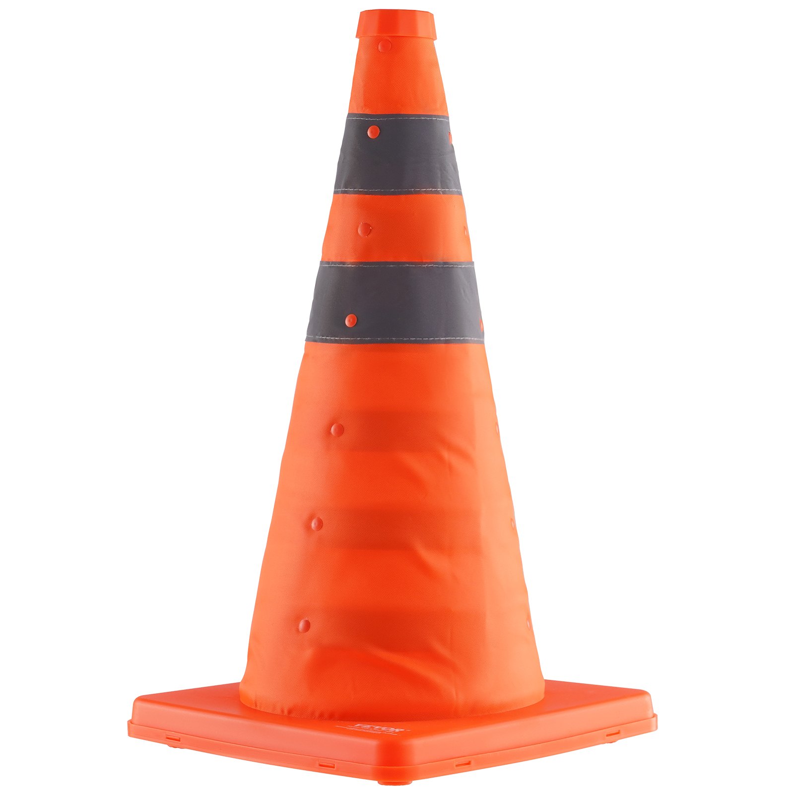 VEVOR safety cones, bright orange with reflective gray bands, on a square base.