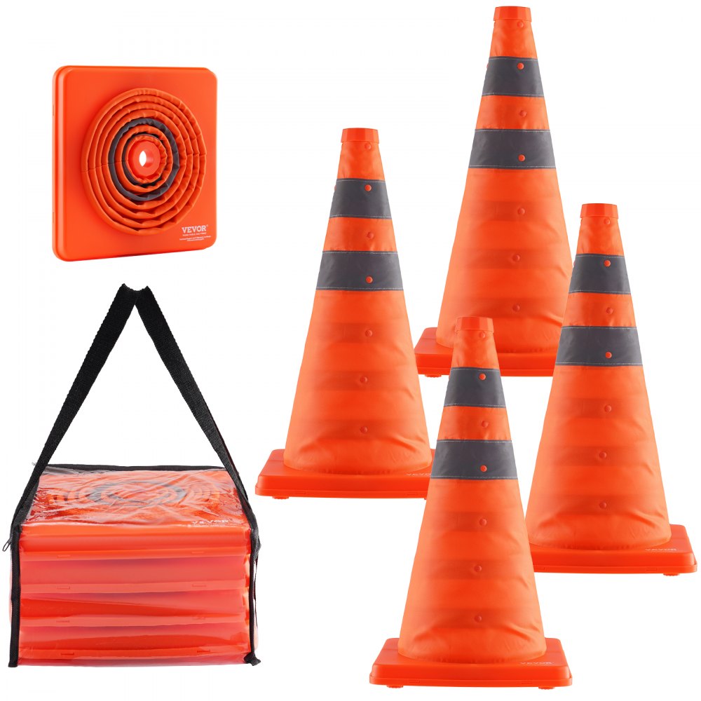 VEVOR Safety Cones, Pack 18 inch Collapsible Traffic Cones, Construction  Cones with Reflective Collars, Wide Base and A Storage Bag, for Traffic  Control, Driving Training, Parking Lots VEVOR US