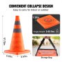VEVOR Safety Cones, 4 Pack 18 inch Collapsible Traffic Cones, Construction Cones with Reflective Collars, Wide Base and A Storage Bag, for Traffic Control, Driving Training, Parking Lots