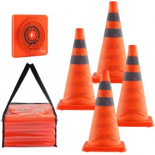 VEVOR Lot de 4 cônes de sécurité pliables de 45,7 cm, cônes de construction avec colliers réfléchissants, base large et sac de rangement, pour le contrôle de la circulation, l'entraînement à la conduite, les parkings