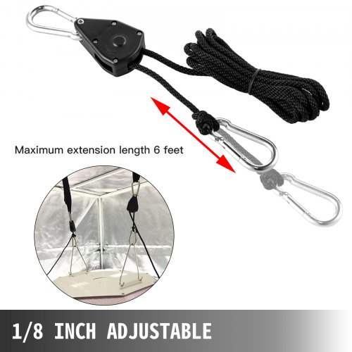 VEVOR Light Hangers Adjustable 12-Pair Rope Clip Hanger 1/8 Inch Grow Light Rope Hanger 6-Feet Long Adjustable Rope Ratchet Hangers 150 Lbs Weight Capacity Each Pair Used with Grow Light, Grow Bags