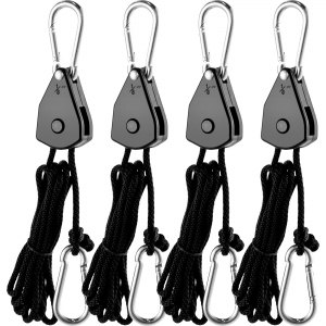 VEVOR Light Hangers Adjustable 2-Pair Rope Clip Hanger 1/8 Inch Grow Light  Rope Hanger 6-Feet Long Adjustable Rope Ratchet Hangers 150 LBS Weight