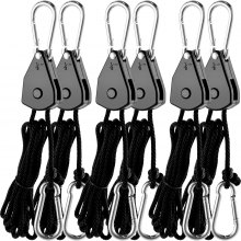 VEVOR Light Hangers Adjustable 3-Pair Rope Clip Hanger 1/8 Inch Grow Light Rope Hanger 6-Feet Long Adjustable Rope Ratchet Hangers 150 LBS Weight Capacity Each Pair Used with Grow Light, Grow Bags