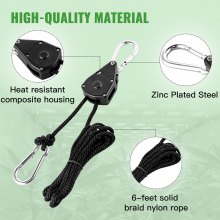 VEVOR Light Hangers Adjustable 3-Pair Rope Clip Hanger 1/8 Inch Grow Light Rope Hanger 6-Feet Long Adjustable Rope Ratchet Hangers 150 LBS Weight Capacity Each Pair Used with Grow Light, Grow Bags