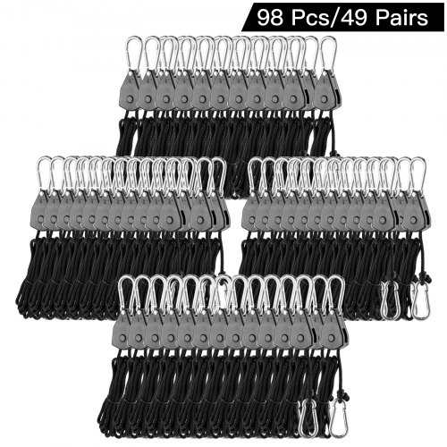 VEVOR Grow Light Rope 49Pair, Heavy Duty Adjustable Rope Clip Hanger 1/8 Inch, Grow Light Rope Hanger 6-Feet Long, Adjustable Rope Ratchet Hangers 150 Lbs, Each Pair Used with Grow Light, Grow Bags