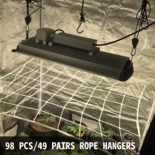 VEVOR Grow Light Rope 49Pair, Heavy Duty Adjustable Rope Clip Hanger 1/8 Inch, Grow Light Rope Hanger 6-Feet Long, Adjustable Rope Ratchet Hangers 150 Lbs, Each Pair Used with Grow Light, Grow Bags
