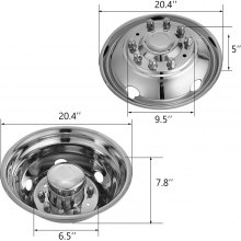 VEVOR Polished 19.5" 10 Lug Wheel Simulators Stainless Steel Bolt Kit Hubcap Kit Fit for 2005-2020 Ford F450/F550 2WD Trunk Dually Wheel Cover Set