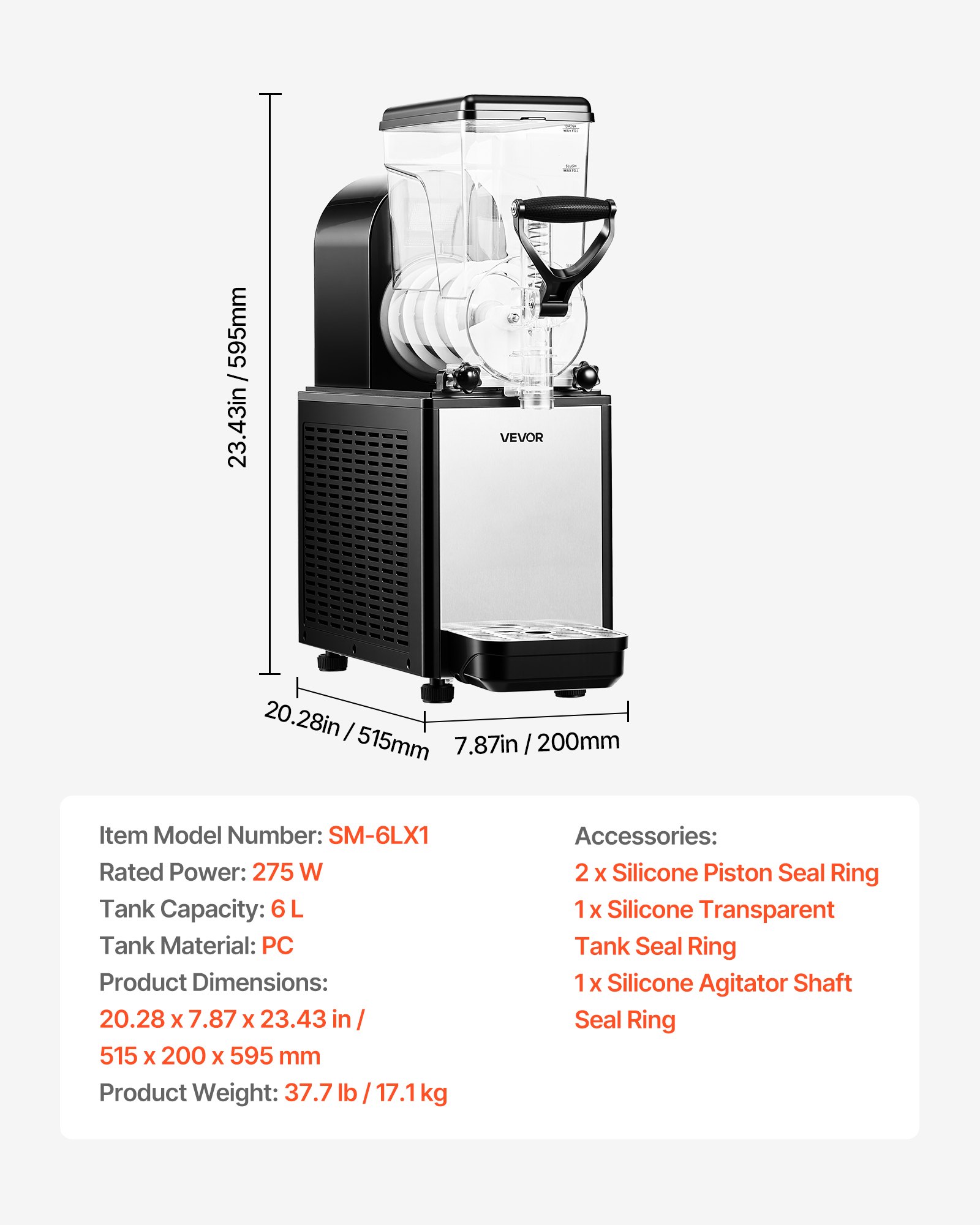 VEVOR Slushie Machine, 6L/1.6Gal Commercial Slushy Maker, Frozen Drink Maker with Self-Cleaning, Margarita Machine for Restaurants Bars Party for Slushie, Margaritas, Milkshake & More