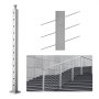 VEVOR Cable Railing Post, 42" x 2" x 2" Steel 30° Angled Hole Stair Railing Post, 12 Pre-Drilled Holes, SUS304 Stainless Steel Cable Rail Post with Horizontal and Curved Bracket, 1-Pack, Silver