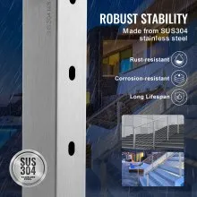 VEVOR Cable Railing Post, 42" x 2" x 2" Steel 30° Angled Hole Stair Railing Post, 12 Pre-Drilled Holes, SUS304 Stainless Steel Cable Rail Post with Horizontal and Curved Bracket, 1-Pack, Silver 1JZLGZ1067556VUN5V0