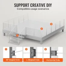 VEVOR Cable Railing Post, 42" x 2" x 2" Steel 30° Angled Hole Stair Railing Post, 12 Pre-Drilled Holes, SUS304 Stainless Steel Cable Rail Post with Horizontal and Curved Bracket, 1-Pack, Silver 1JZLGZ1067556VUN5V0