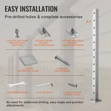 VEVOR Cable Railing Post, 42" x 2" x 2" Steel 30° Angled Hole Stair Railing Post, 12 Pre-Drilled Holes, SUS304 Stainless Steel Cable Rail Post with Horizontal and Curved Bracket, 1-Pack, Silver 1JZLGZ1067556VUN5V0