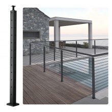 VEVOR Cable Railing Post, 42" x 2" x 2" Steel L-Shaped Hole Corner Railing Post, 12 Pre-Drilled Holes, SUS304 Stainless Steel Cable Rail Post with Horizontal and Curved Bracket, 1-Pack, Black,106.7*5*5 cm