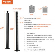 VEVOR Cable Railing Post 42x2x2in L-Shaped Hole Corner Railing Post Black 1Pc 1JZLGZ106755UOBB9V0