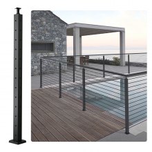 VEVOR Cable Railing Post, 42" x 2" x 2" Steel L-Shaped Hole Corner Railing Post, 12 Pre-Drilled Holes, SUS304 Stainless Steel Cable Rail Post with Horizontal and Curved Bracket, 1-Pack, Black