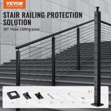 VEVOR Cable Railing Post 42x2x2in 30° Angled Hole Stair Railing Post Black 1Pc 1JZLGZ106755Y9XMJV0