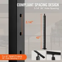 VEVOR Cable Railing Post 42x2x2in 30° Angled Hole Stair Railing Post Black 1Pc 1JZLGZ106755Y9XMJV0