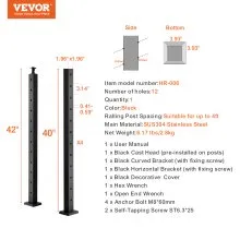 VEVOR Cable Railing Post 42x2x2in 30° Angled Hole Stair Railing Post Black 1Pc 1JZLGZ106755Y9XMJV0