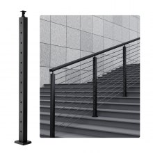 VEVOR Cable Railing Post, 42" x 2" x 2" Steel 30° Angled Hole Stair Railing Post, 12 Pre-Drilled Holes, SUS304 Stainless Steel Cable Rail Post with Horizontal and Curved Bracket, 1-Pack, Black, 106.7*5*5 cm
