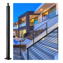 VEVOR Cable Railing Post, 36" x 2" x 2" Steel Level Deck Railing Post Without Holes, SUS304 Stainless Steel Cable Rail Post, Stair Handrail Post with Horizontal and Curved Bracket, 1-Pack, Black,91.4*5*5 cm